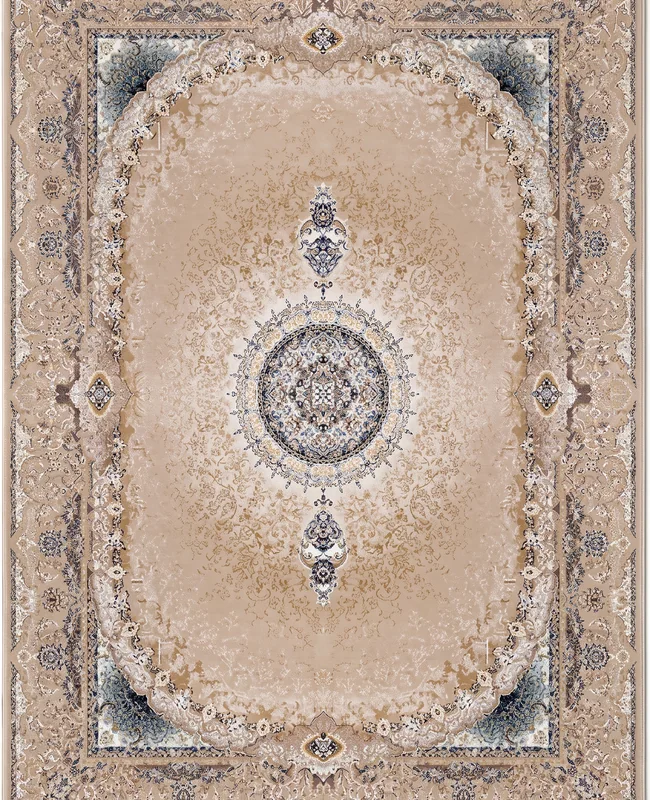 Soft-toned Persian rug with a central medallion and fine ornamental borders.